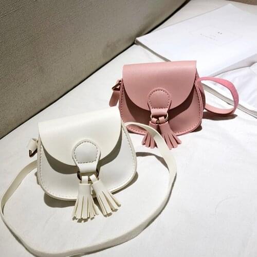 Summer baby girls 2020 Fashion small shoulder bag solid leather tassel waist bag children gifts 7 colors