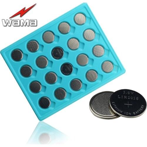 20x Wama Li-Ion Rechargeable Button Cell LIR2016 Batteries Top Quality can Repeat Charge Over 500 Times for Toys Camera