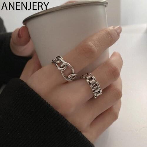 ANENJERY 925 Sterling Silver Cross Chain Rings For Men Women Retro Personality Combination Rings Wholesale