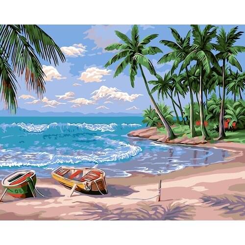 DIY Digital Canvas Oil Painting By Numbers Pictures Coloring By Numbers Modern Large Paint By Number Kits Holiday Beach