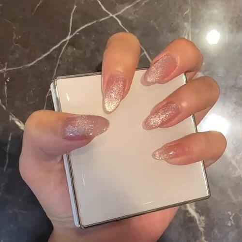 Naked pink spar cats eye long round head nail piece phototherapy fake nail manicure finished nail piece wearable removal