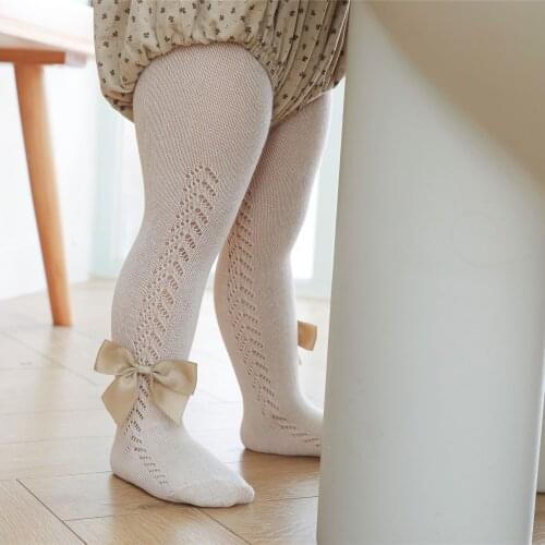 6Month-10Year Autumn New Childrens Pantyhose Double Needle Bow Accessories Girls Leggings Combed Cotton Baby Legging