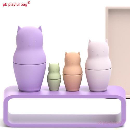 PB Playful Bag Russian Nesting Dolls Silicone Matryoshka Toy Baby Cute cat Montessori Childrens gifts Home Decor HG165