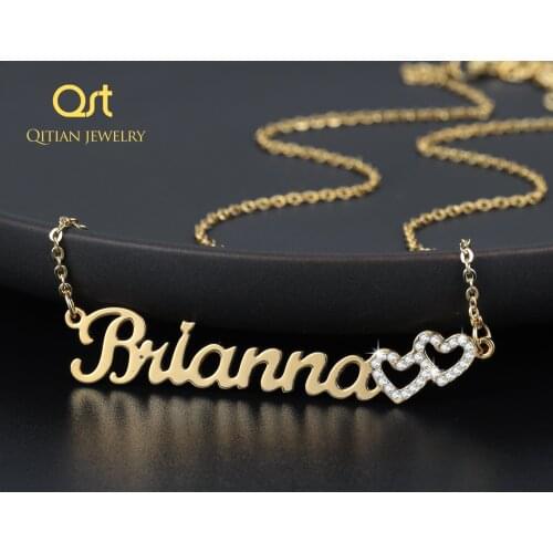 Personalized Iced Out Double Hollow Name Necklace Custom Stainless Steel Charm Nameplate Necklace Jewelry Choker Gifts For Women