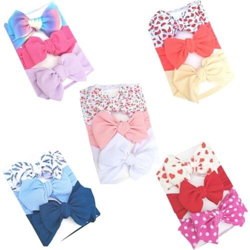 3 Pcs/Set Baby Girls Lovely Bow Hairband Elastic Wide Headband Stretch Knot Bandanas Turban Headdress Clothing Accessories