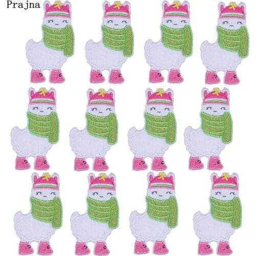 Prajna 10PCS Cartoon Alpaca Patch Cute Kids Badges Iron On Patches Sewing Patch Cheap Embroidered Patches For Clothing Wholesale