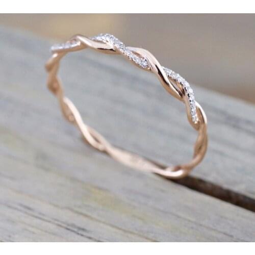 Rose Gold Color Twisted Shape Cubic Zirconia Stacking Wedding Rings for Woman Rings Jewelry bijoux Gift Bague Femme Rings#268734