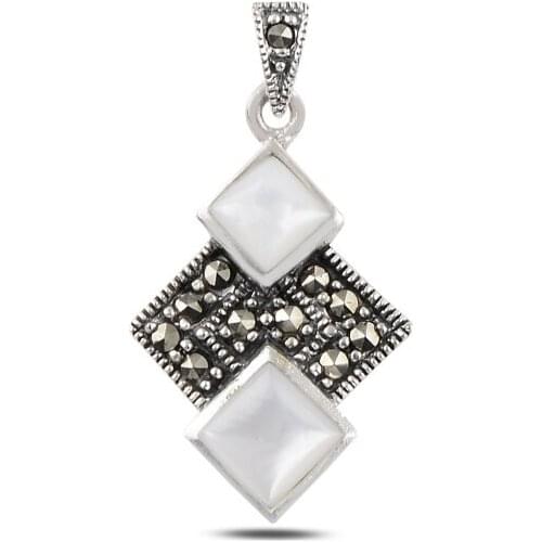 Silver 925 Sterling Pearl & Marcasite Pendant