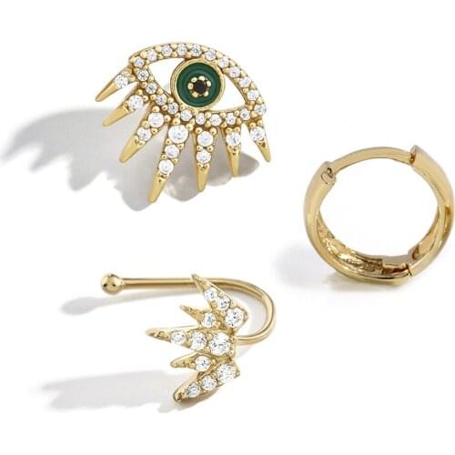 Retro Turkish Devils Evil Eye Earrings Blue Eye Clear CZ Crystal Stud Hoop Clip Earrings for Women Jewelry Brincos