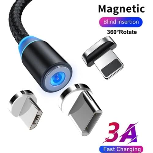 LED Magnetic Cable Type C Fast Charging Cable Micro USB Magnet Charger Cable For iPhone 12 Xioami Huawei Magnetic Charge Cable