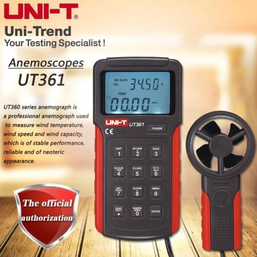 UNI-T UT361 Digital Anemometer Data Storage LCD Backlight Temperature / Wind Speed / Air Volume Meter