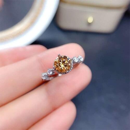 Vintage Silver Color Wedding Engagement Ring Dainty Round Champagne Zircon Ring Female Simple Fashion Opening Rings For Women