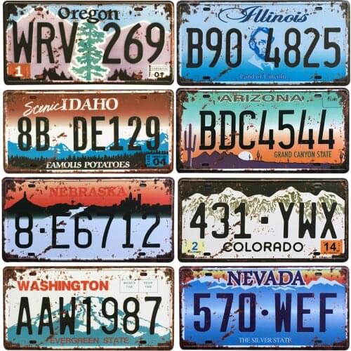 Vintage Metal Poster USA Texas New York California Car Number Metal License Plate Decor Wall Bar Pub Garage Tin Signs & Plaques
