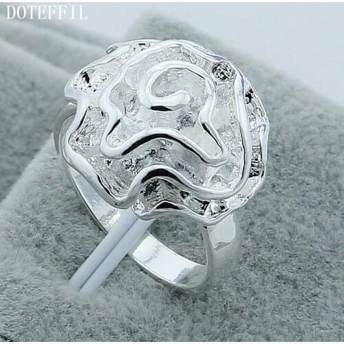 DOTEFFIL 925 Sterling Silver Rose Ring For Women Fashion Wedding Engagement Party Jewelry