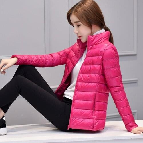 Winter Women Ultra Light Down Cotton Jacket Stand-up Collar Jacket Long Sleeve Warm Coat Parka Female Solid Portable Outwear L61