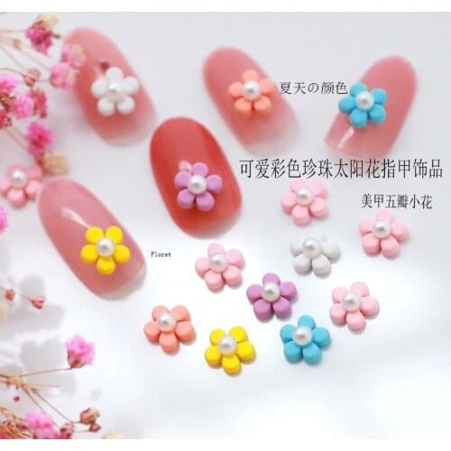 10pcs/Pack Japan Korea Alloy Nail Art Parts Decals Lovely Candy Color Flowers with Pearl 3D DIY Metal Accessories Sticker Tools