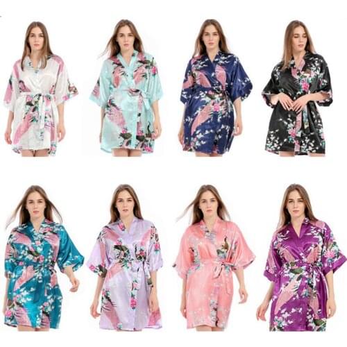 2021 Summer Hot Sale Women Imitation Silk Bathrobes Peacock Pajamas Home Wear Female Kimono Sleepwear Dress Robe Pijamas Clothes