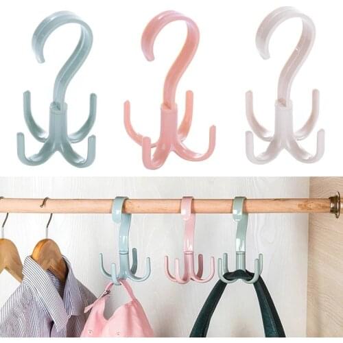 4-Claw Rotating Bag Hooks Plastic Handbag Clothes Ties Bag Holder Hangers Organizer Belt Closet Hanger Hanging Rack Storage Hook