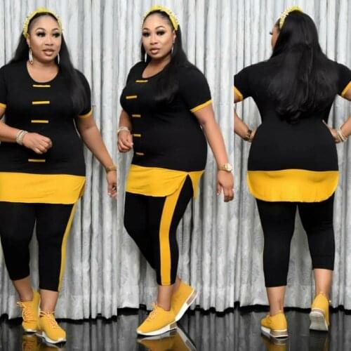 Two Piece Pant Sets Plus Size African Clothes Set Women Short Sleeve Split Top And Pants Matching Set Floral Print 2 Pcs Set