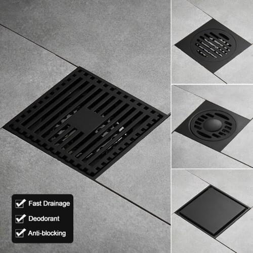 Black Floor Drains Antique Brass Shower Floor Drain Bathroom Deodorant Euro Square Floor Drain Strainer Cover Grate Waste