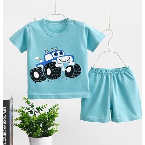 Boy Cartoon Car Short Sleeve Suit Kids Summer Clothes Girl Set Cotton 2 Piece Set 2021 New Toddler Girl Clothes