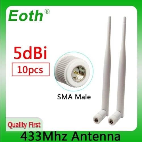 10pcs 433Mhz Antenna 5dBi GSM SMA Male Connector antena 433 mhz antenne Aerial Wireless Repeater waterproof watermeter Lorawan