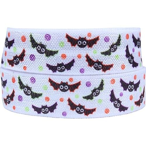 FLRA FOE(50 yards/lot) New arrival Halloween holiday celebrate foe ribbon, 5/8" colorful candy and bat printed fold over elastic