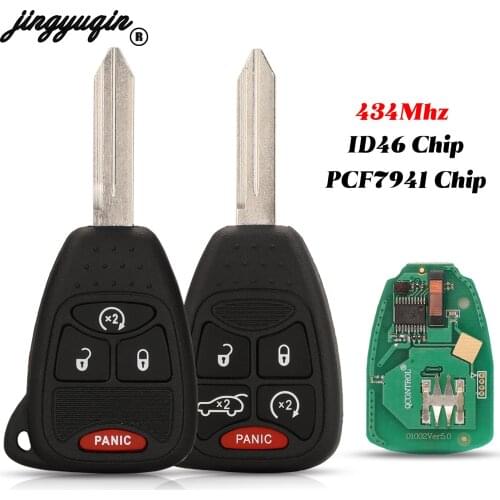 Jingyuqin 4/5 Buttons For Jeep/Chrysler/Dodg 300 200 Fob Smart 434MHZ ID46 PCF7941 Chip Remote Car Key Uncut Blade Replacement