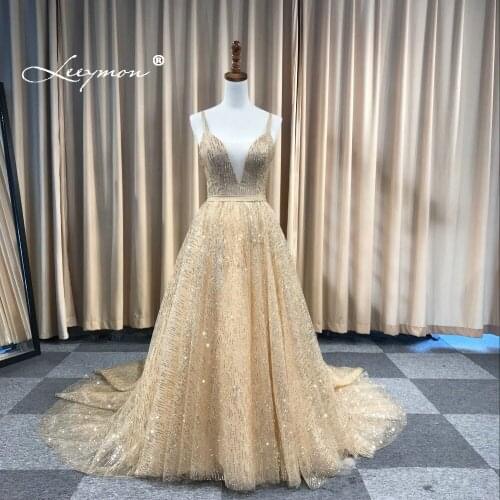 Leeymon Free Shipping Sexy Glitter Deep V-Neck Evening Dresses Elegant A Line Backless Cheap Shining Long Dress for Prom Party