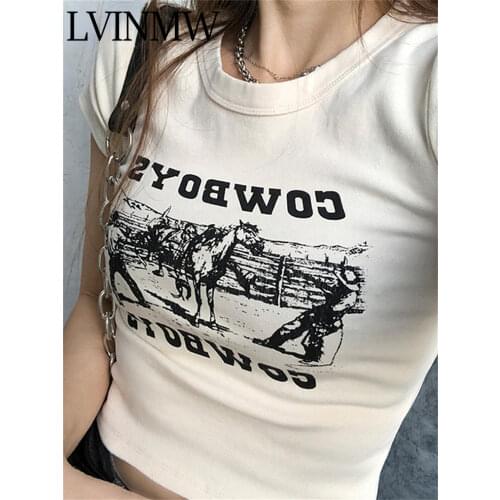 LVINMW Tees Letters Round Neck Short Sleeve Slim Casual Crop Top Printing Basic Simple Daily Graphic T Shirts Fashion Streetwear