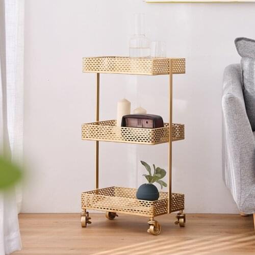 Nordic Metal Storage Rack with Wheels Movable 3 Layers Gold Shelf Basket Home Organization and Storage Bathroom Kitchen Rack