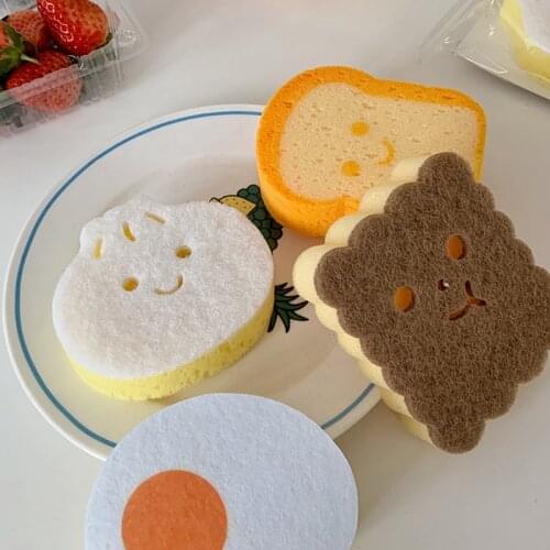Cute Magic Sponge Gadgets Dishwashing Sponges Bathroom Dishwasher Egg Toast Kawaii Items Kitchen Cleaning Tools
