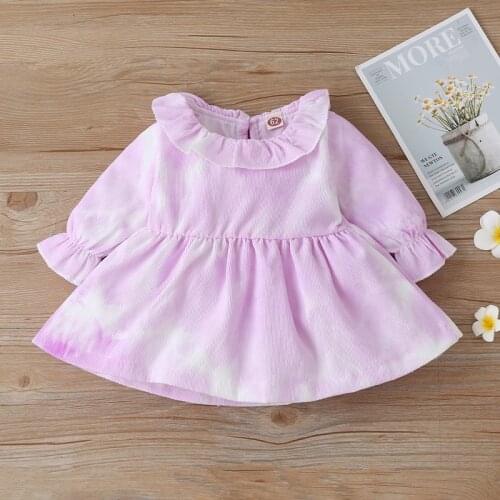 Fashion Cute Newborn Baby Girl Dress Tie Dye Ruffles Collar Long Lantern Sleeve Party Birthday Princess Dress Baby Clothes 0-18M
