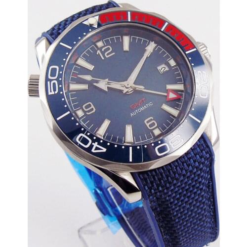 41mm New Blue GMT Movement Rubber Band Automatic Men Watch Rotating Bezel Sapphire Glass