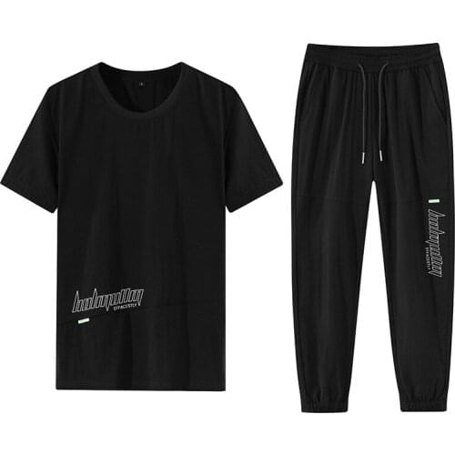 Mens Sports Sets 2021 New Summer Ice Silk Men Outfit Set Casual Short-sleeved T-shirt Tide Brand Mens Suit Plus Size 4XL