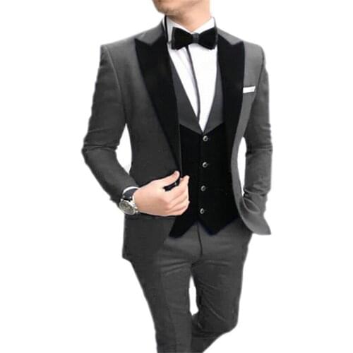 Men Suit 3 piece Peaked Collar Slim Fit Brown/Burgundy V Neck Tuxedo Groomsmen Wedding Costume Homme (Blazer+vest+Pants)