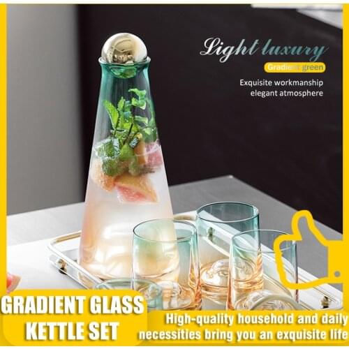 Glass Water Bottle Set Juice Pitcher Cup Set Transparent Gradient Glass Cold Water Jugs Kettle Tea Cups Home Water Jug Drinkware