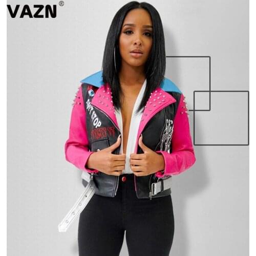 VAZN 2020 new spring women colorful hot style young holiday moto style long sleeve Turn-down Collar Coat