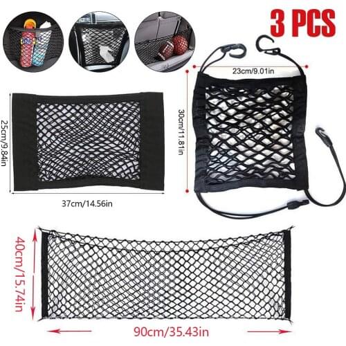 3pcs 90*40cm Car Trunk Organizer Net Mesh Elastic Nylon Rear Back Cargo Storage Net Luggage Trunk Organizer Auto Accessory