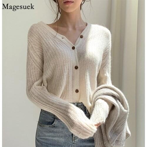 2021 Autumn V-neck Cardigan Knitted Sweater Women Single-Breasted Women Sweater Coat Casual Slim Fit Women Sweater Jacket 11120