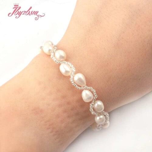 6-8mm Oval Natural Freshwater Pearl Stone Beads Handmade Fashion Style Woman Gift Bracelets 6.5" 1 Pc,Wholesale