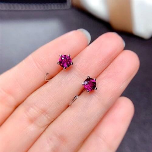 Natural Garnet Stud Earrings S925 Sterling Silver Simple Fuchsia Gem Stud Earrings Birthstone Give Woman Gift With Certificate