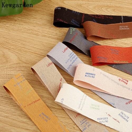 Kewgarden 1" 1.5" 25mm 38mm Printed Letters Denim Ribbon Handmade Sewing DIY Bow Hair Accessories Cotton Canvas ribbon 10 Yards