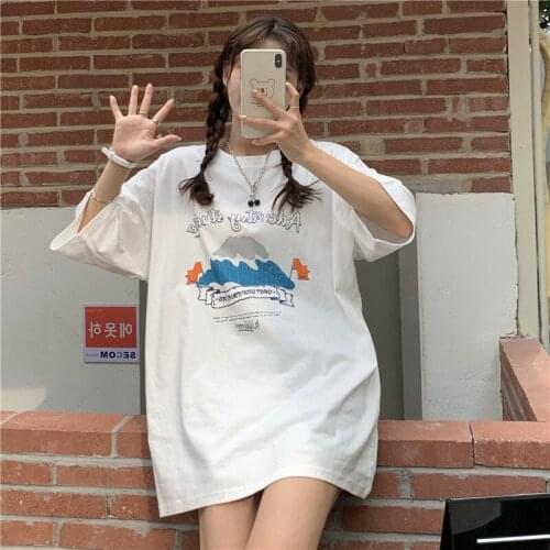 Loose Casual Letter Print Lazy Tshirt Womens T-shirts Tops Japanese Kawaii Ulzzang Female Korean Harajuku Clothes For Women
