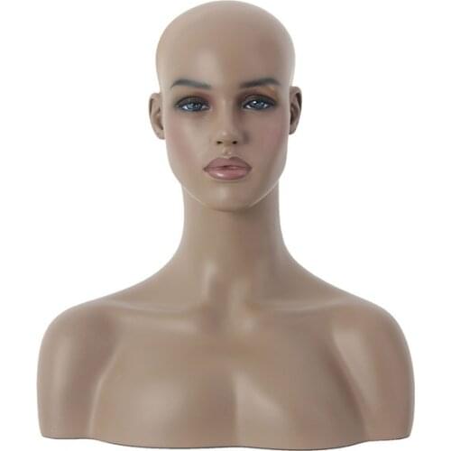 Dark Skin Fiberglass Female Mannequin Head Bust For Wigs