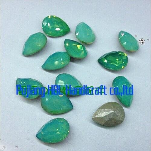 Top Quality Teardrop Greenopal Colour Crystal Sewing Rhinestones Gems For Wedding Dresses Accessary