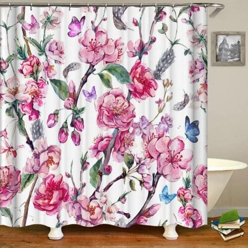3d Flowers Pattern Shower Curtains Bath Curtain 180*180cm Waterproof Bathroom Decor Washable Fabric Bath Screen With Hooks