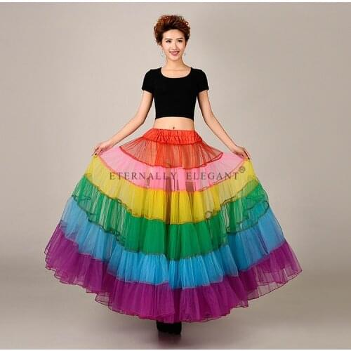 2018 New Tutu Adult Long Organza Skirt Big Swing Multi color Women Skirt Petticoat Crinoline Vintage Wedding Bridal EE6660