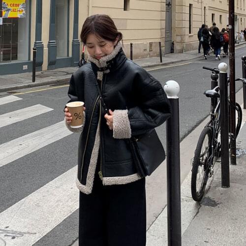 Faux Fur Leather Jacket Women Wool Coat Winter PU Leather Coat Thick Warm Parka Suede Lambswool Coat Female Motorcycle Clothing