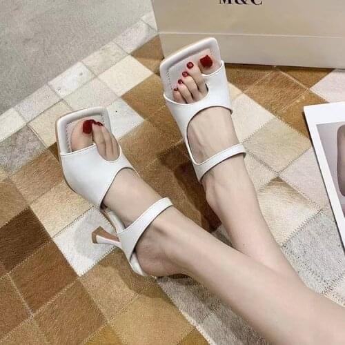 Womens shoes toe slippers outdoor 2020 spring and summer new sexy square head high heels stiletto sandals